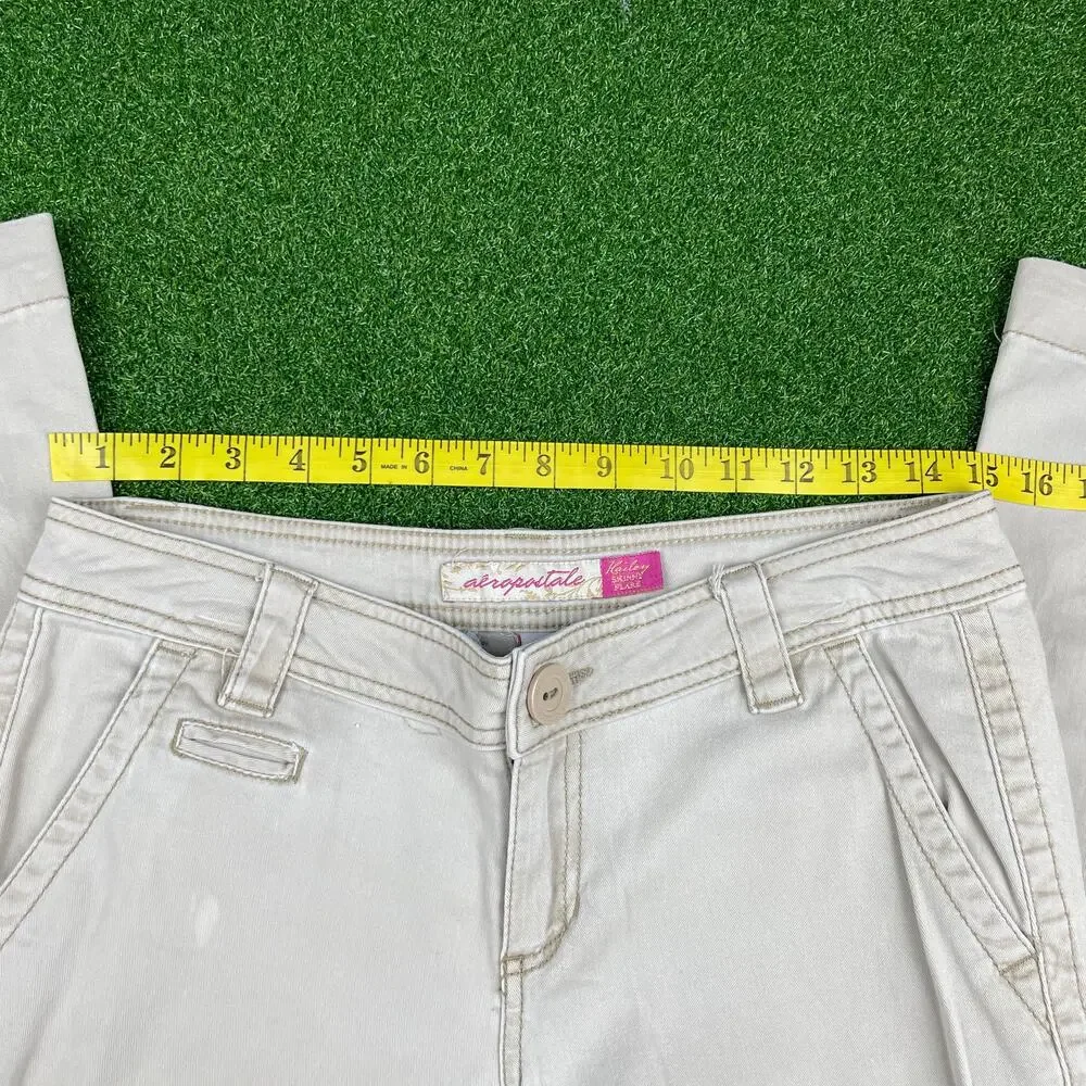 Y2K Aeropostale Low Rise Khaki Flare Pants Sz 3/4